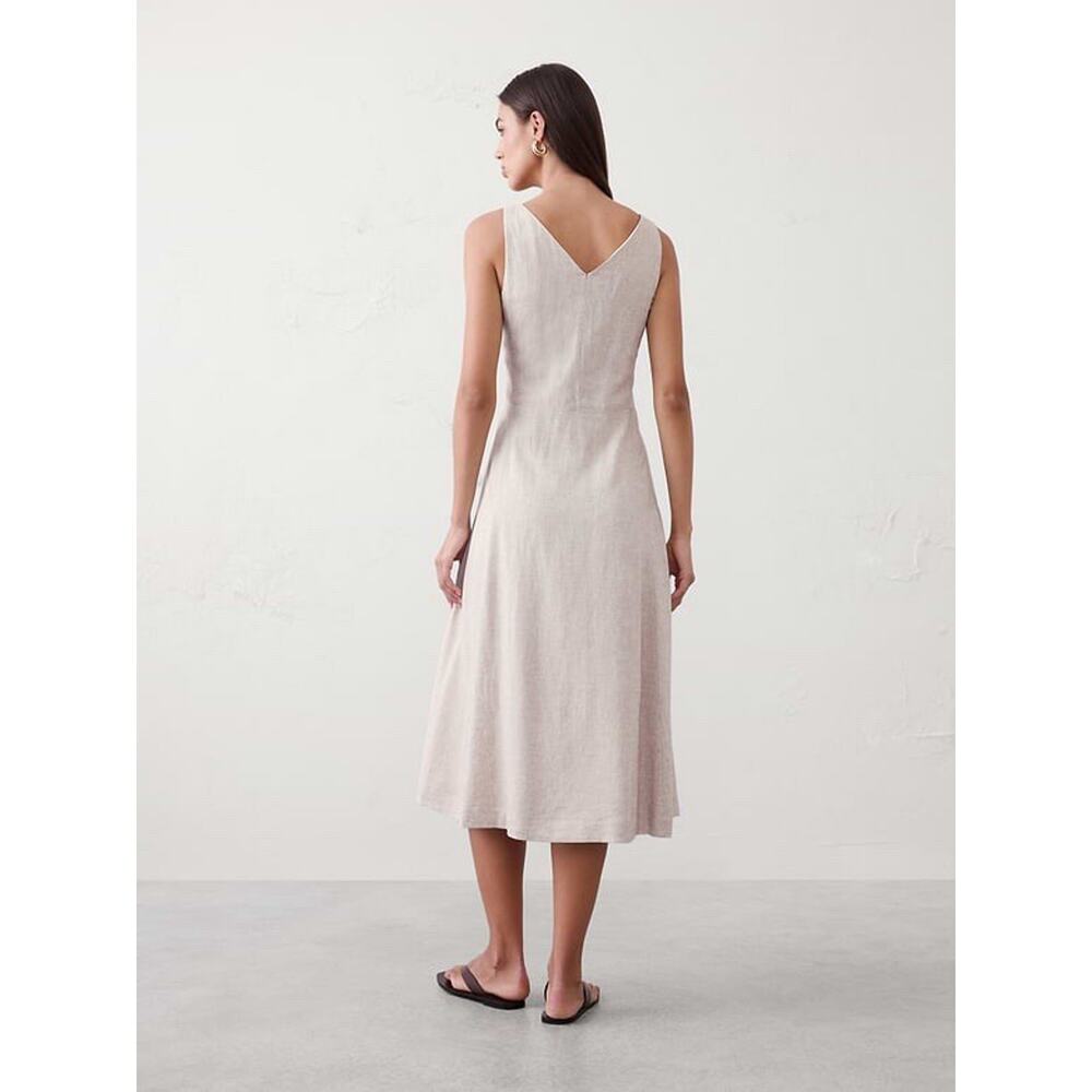 Banana Republic Dress Large Beige Linen Blend Drapey Midi Minimalist Luxury - Picture 3 of 12